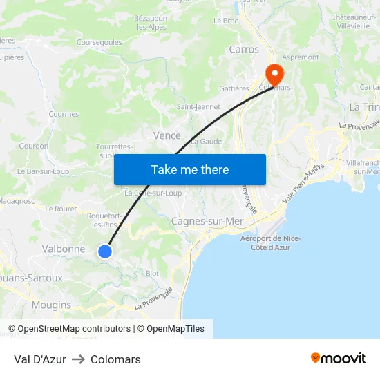 Val D'Azur to Colomars map