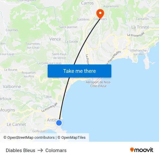 Diables Bleus to Colomars map