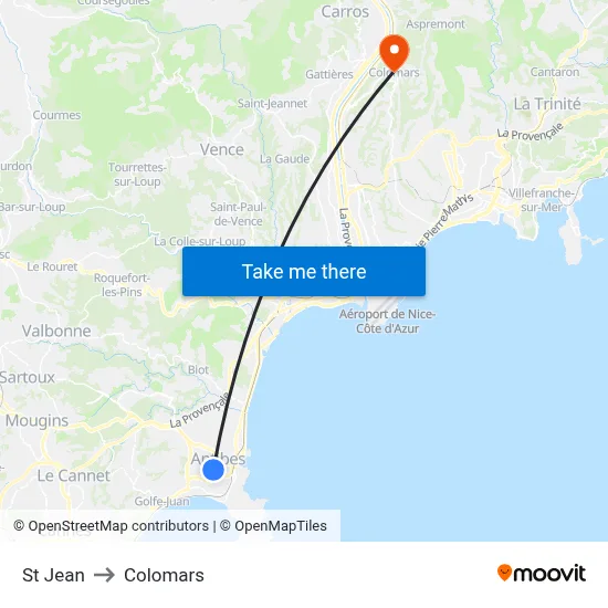 St Jean to Colomars map