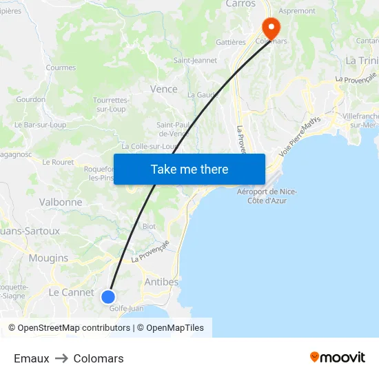 Emaux to Colomars map
