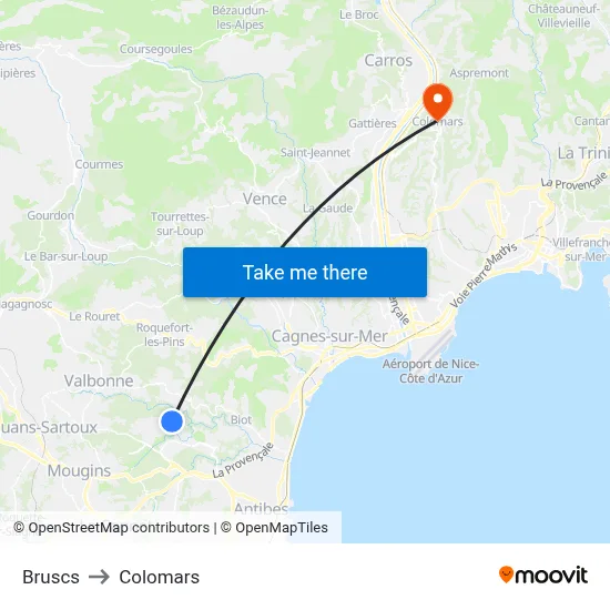 Bruscs to Colomars map