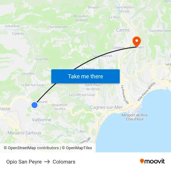 Opio San Peyre to Colomars map