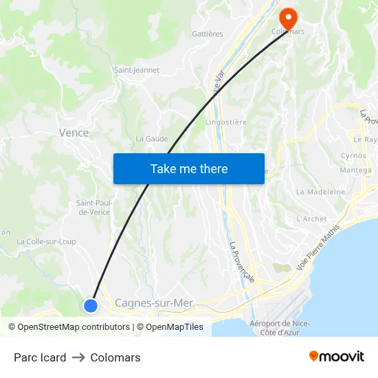 Parc Icard to Colomars map