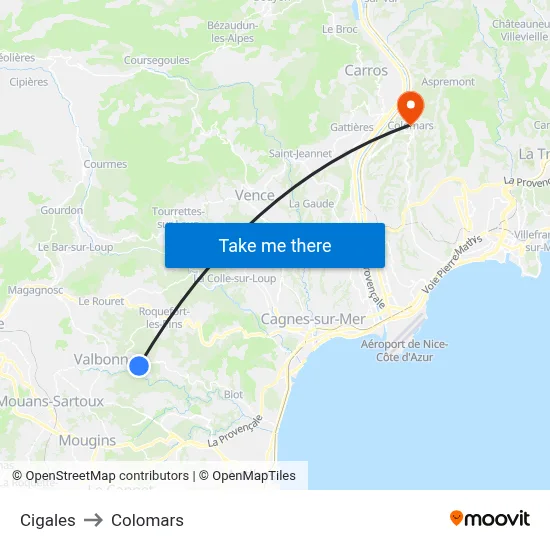 Cigales to Colomars map