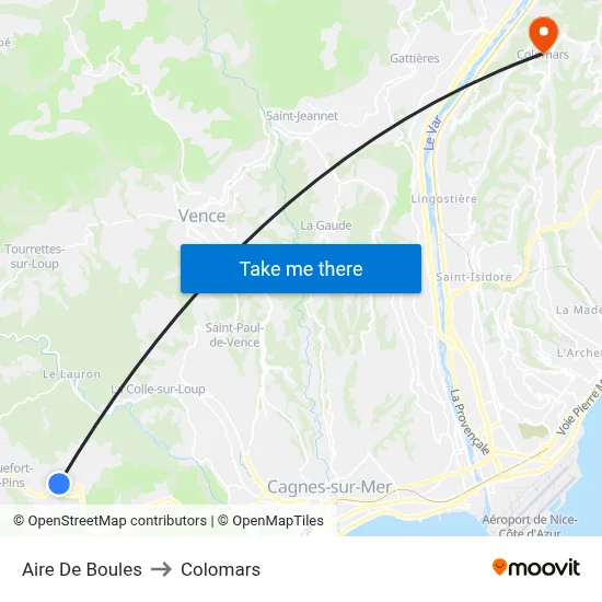 Aire De Boules to Colomars map
