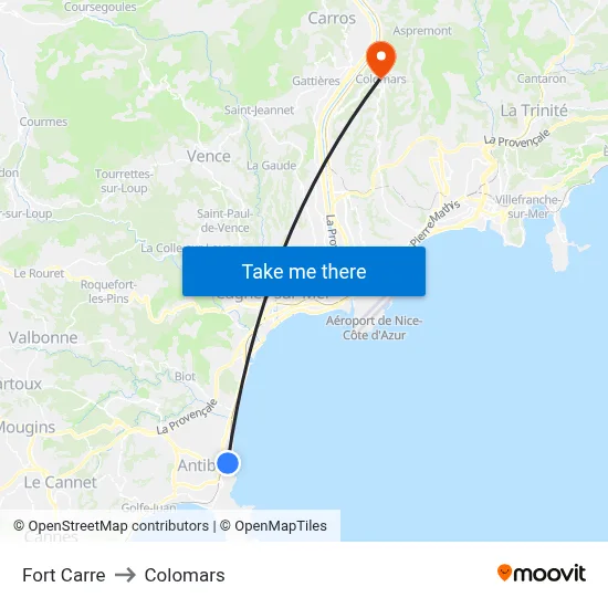 Fort Carre to Colomars map
