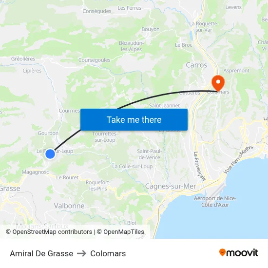 Amiral De Grasse to Colomars map