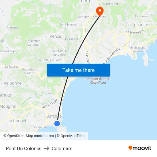 Pont Du Colonial to Colomars map