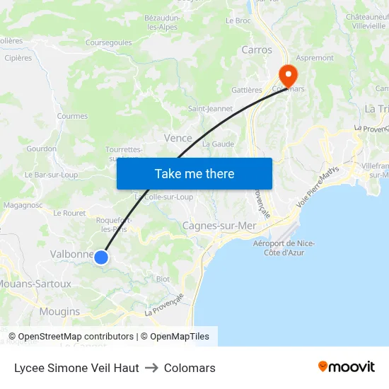 Lycee Simone Veil Haut to Colomars map