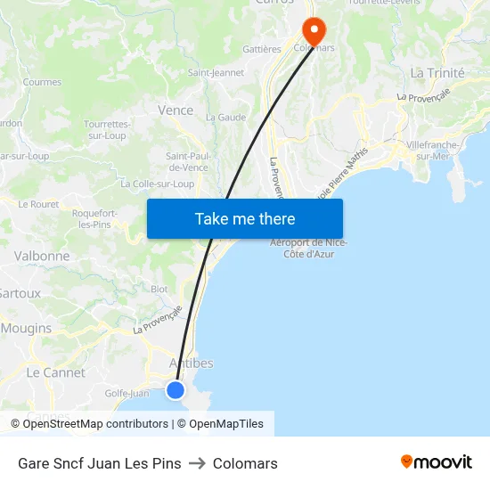 Gare Sncf Juan Les Pins to Colomars map