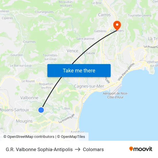 G.R. Valbonne Sophia-Antipolis to Colomars map
