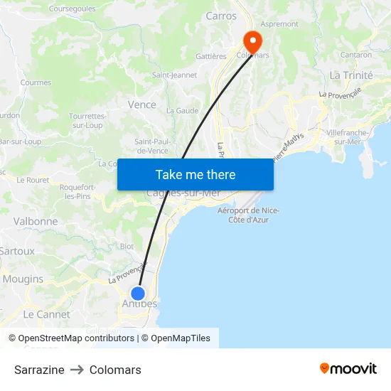 Sarrazine to Colomars map