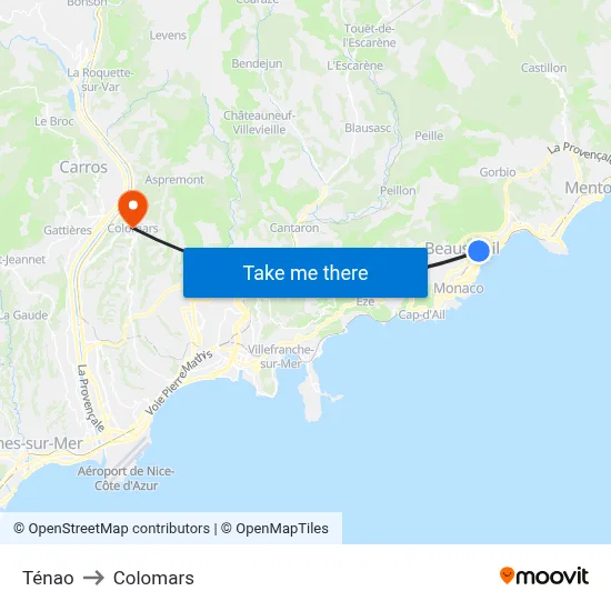 Ténao to Colomars map