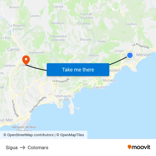 Sigua to Colomars map