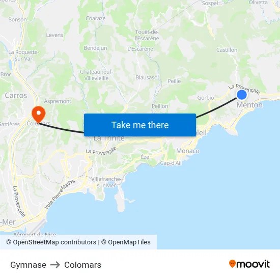 Gymnase to Colomars map