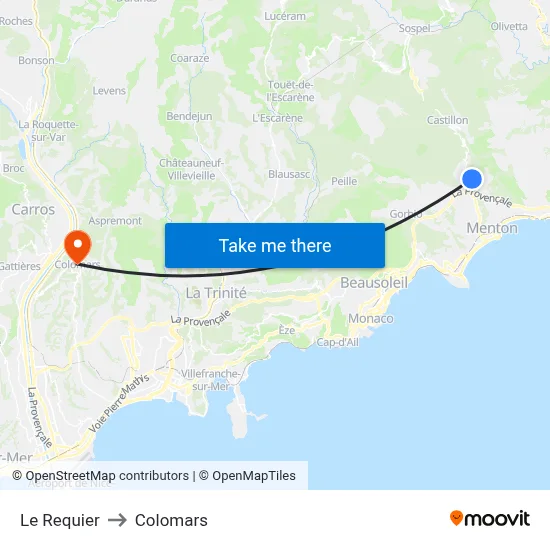 Le Requier to Colomars map