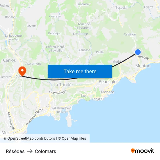 Résédas to Colomars map