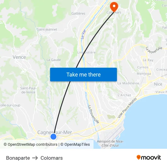 Bonaparte to Colomars map