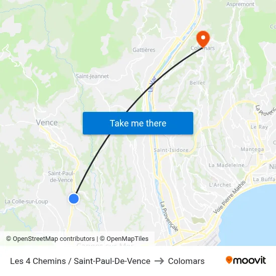 Les 4 Chemins / Saint-Paul-De-Vence to Colomars map