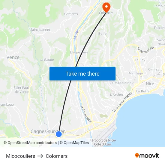 Micocouliers to Colomars map