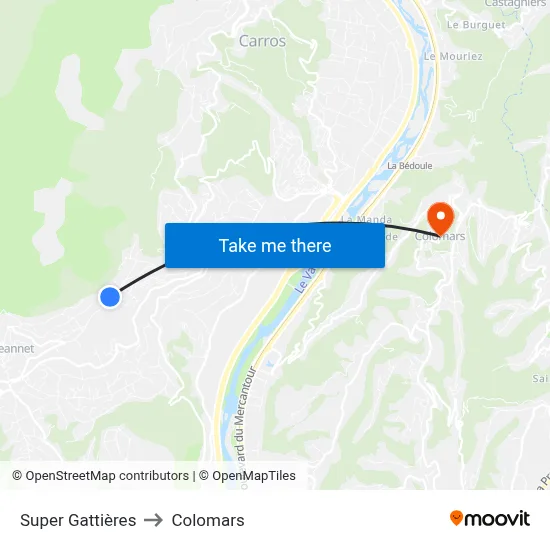 Super Gattières to Colomars map