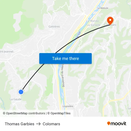Thomas Garbies to Colomars map
