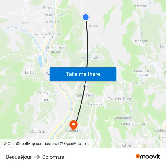 Beauséjour to Colomars map