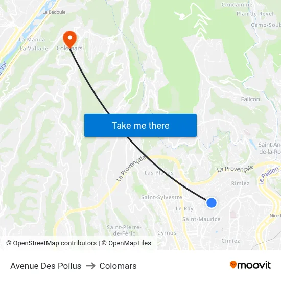 Avenue Des Poilus to Colomars map