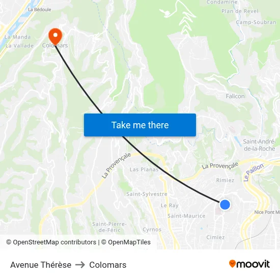 Avenue Thérèse to Colomars map