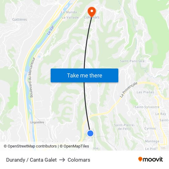 Durandy / Canta Galet to Colomars map