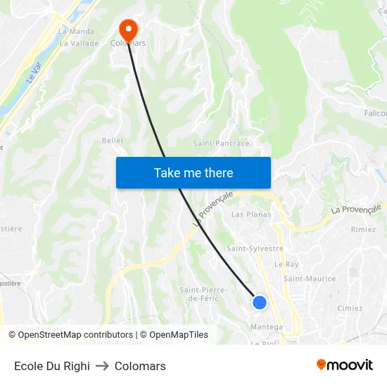 Ecole Du Righi to Colomars map