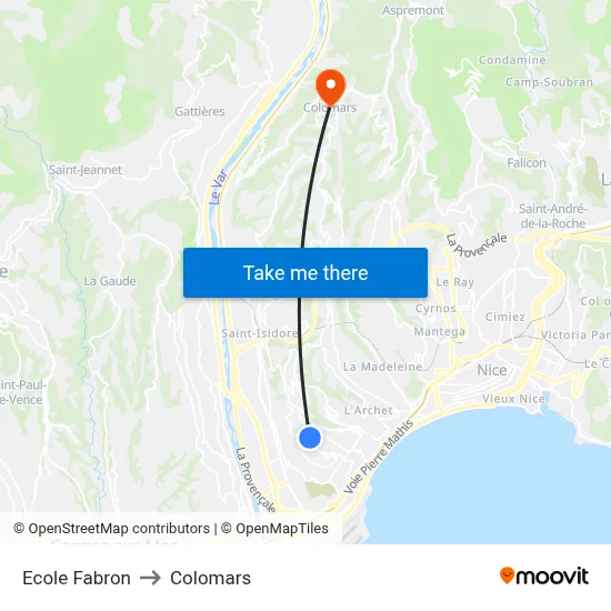 Ecole Fabron to Colomars map
