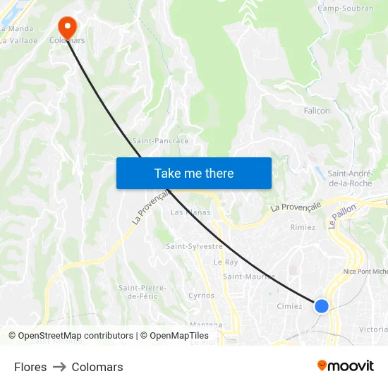 Flores to Colomars map