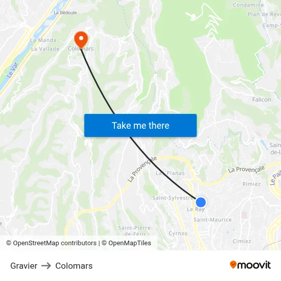 Gravier to Colomars map