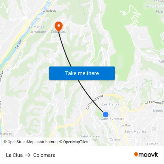 La Clua to Colomars map