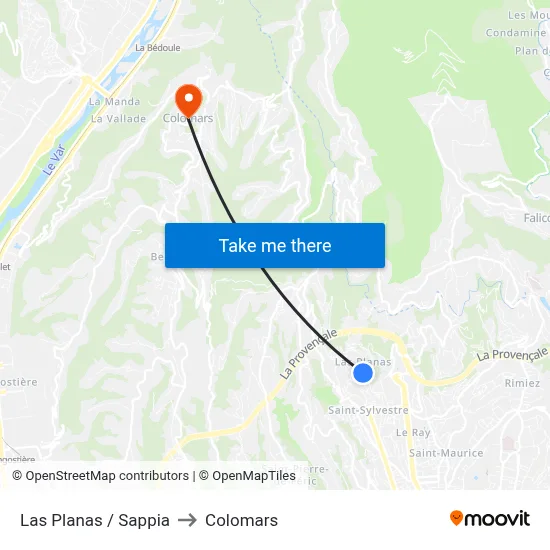 Las Planas / Sappia to Colomars map