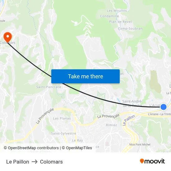 Le Paillon to Colomars map