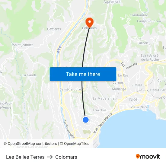 Les Belles Terres to Colomars map