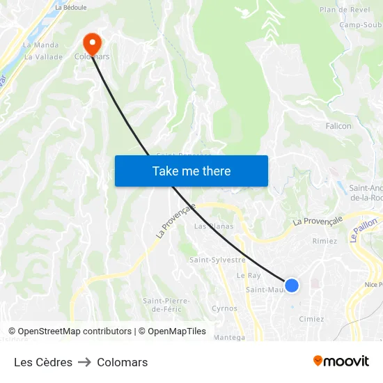 Les Cèdres to Colomars map