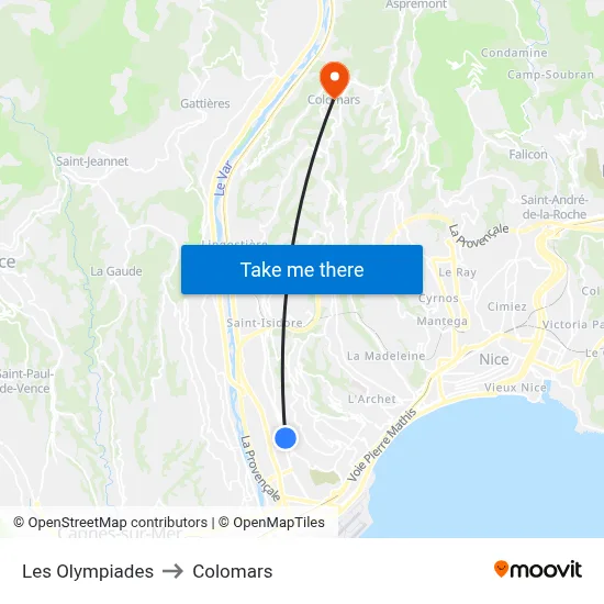 Les Olympiades to Colomars map