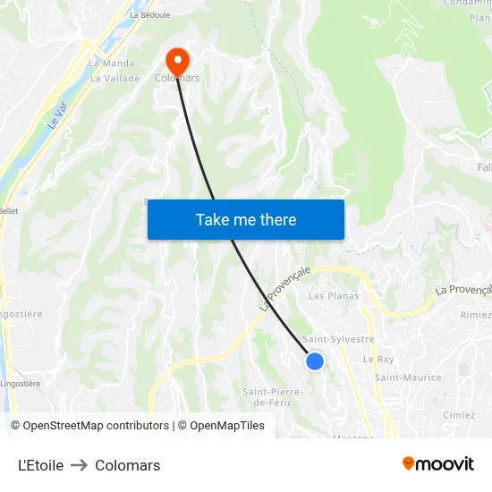 L'Etoile to Colomars map