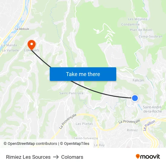 Rimiez Les Sources to Colomars map