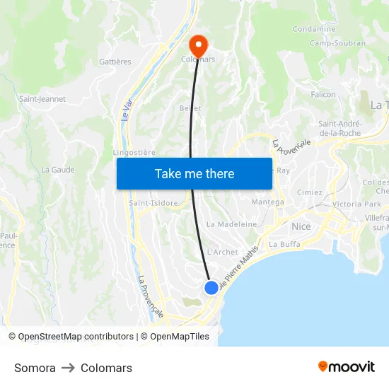 Somora to Colomars map