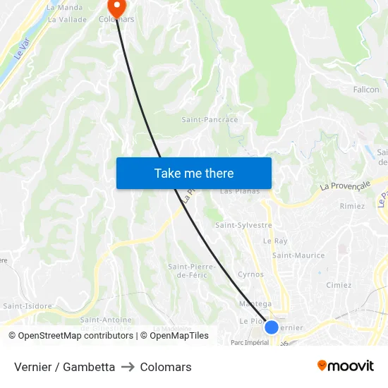 Vernier / Gambetta to Colomars map