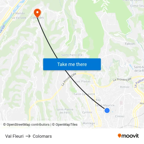 Val Fleuri to Colomars map