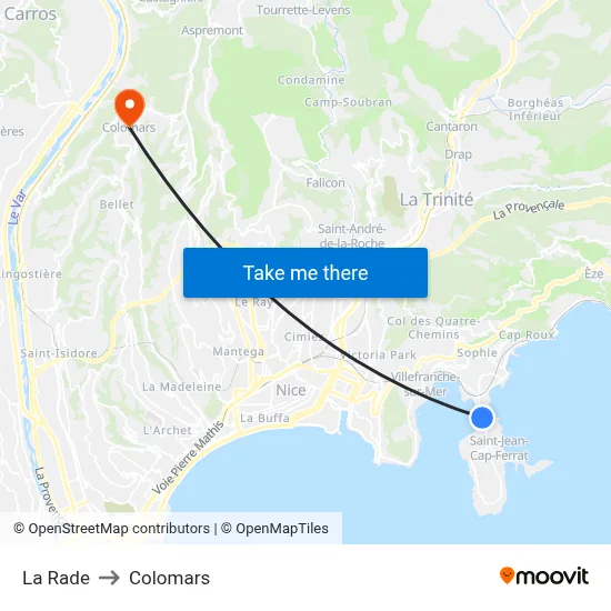 La Rade to Colomars map