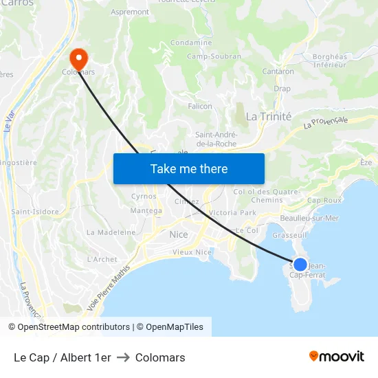 Le Cap / Albert 1er to Colomars map