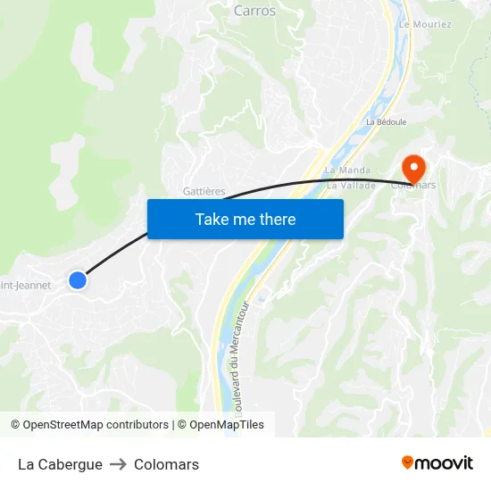 La Cabergue to Colomars map