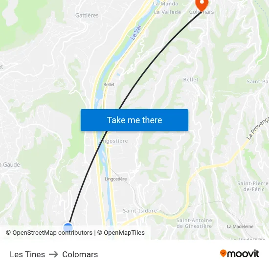 Les Tines to Colomars map
