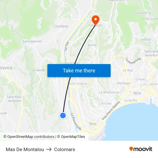 Mas De Montalou to Colomars map